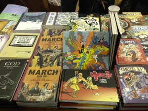 At the recent Comic Arts Brooklyn show, March Book One had a prominent place at Top Shelf Production's table. Photo by Lyn Miller-Lachmann.
