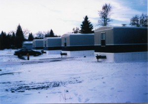 The FEMA trailers Jane Kurtz lived in after her home was wiped out by a flood in Grand Forks, North Dakota.